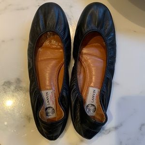 Lanvin Paris, black leather ballet flats.